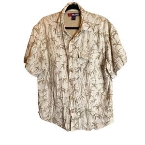 Reel Legends Mens Button Up Shirt Palm Tree Print Fishing Camp Casual